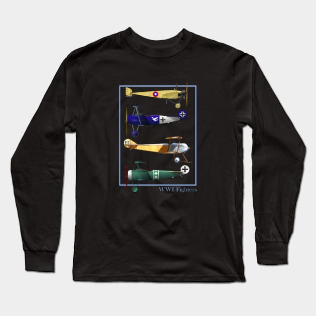 WWI Fighters Airplanes Vintage Long Sleeve T-Shirt by Jose Luiz Filho